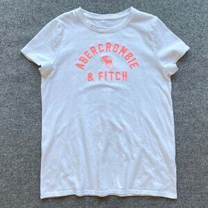 Abercrombie Kids Girls White Logo T-Shirt Size 15-16 Moose Short Sleeve Soft